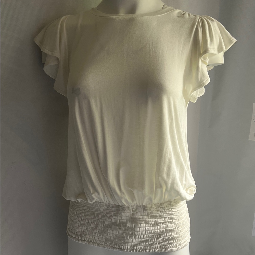 I-N-C International Concepts Washed White Short Sleeve Top Ruffle Sleeves XS new